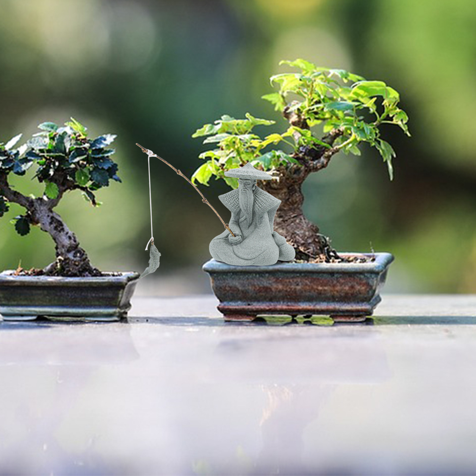 Bonsai Garden Decor - Mała figurka rybaka z żywicy, dekoracja