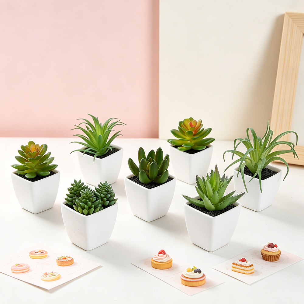 6 szt. Białe sztuczne sukulent – Bonsai Garden Restaurant recenzja i cena