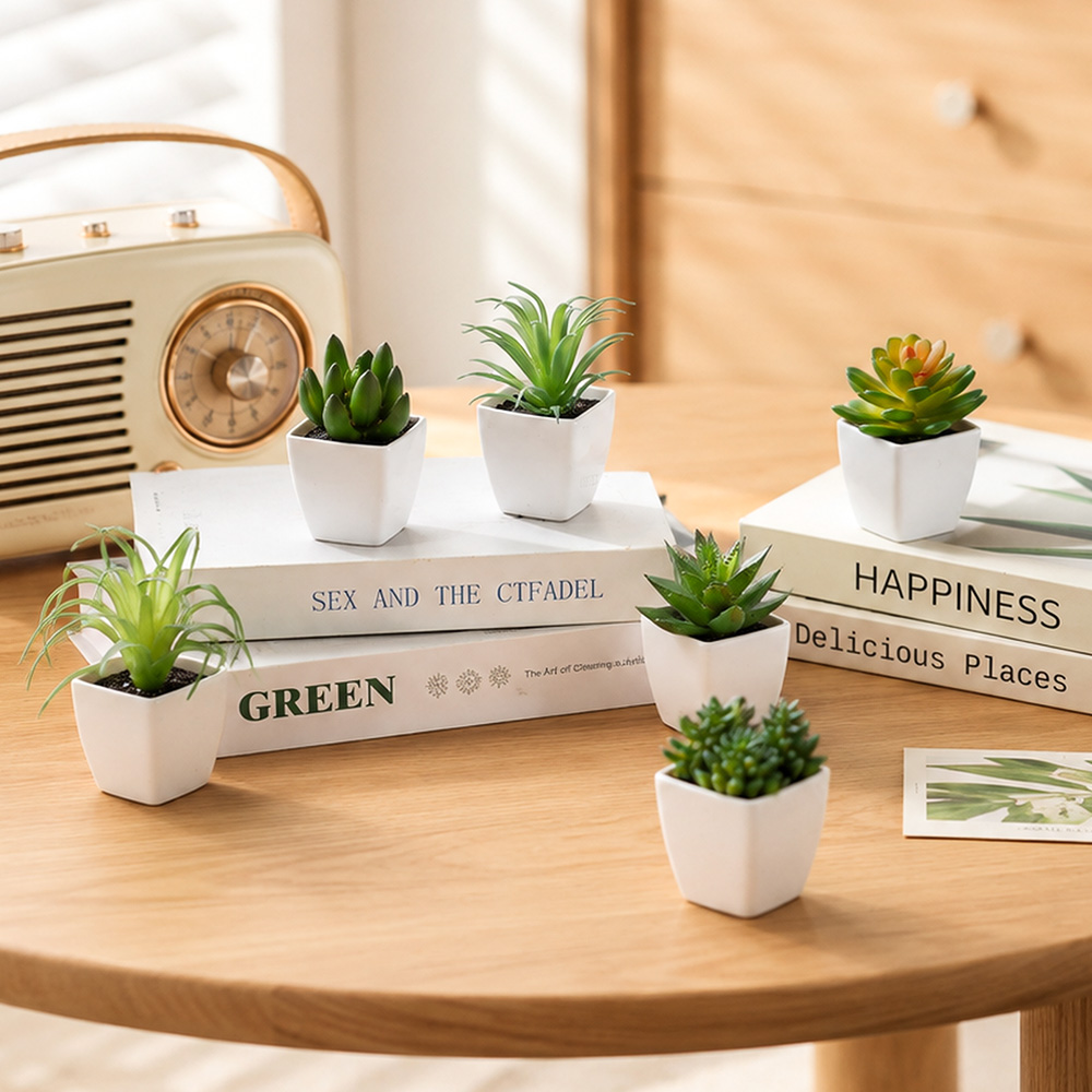 6 szt. Białe sztuczne sukulent – Bonsai Garden Restaurant recenzja i cena